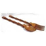 Vintage Wooden Fork & Spoon, elephant heads