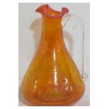 Vintage Tangerine Crackle Pitcher, 4.5"