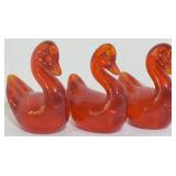 3pc Red Glass Swans 2.5"