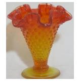 Amberina Hobnail 4" Ruffled Vase