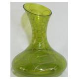 Vintage green 10" carafe w/ gold rings
