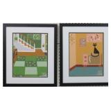 SET OF 2 MID CENTURY MODERN INTERIORS