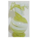 Art Glass White and Yellow Vase 7"