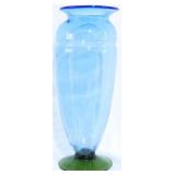 Blenko Blue w/ Green Foot Vase 14"