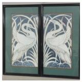 Pair Exotic Bird Framed Prints 43x23