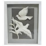 Vintage cut paper birds, artist signed, framed