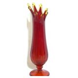 Vintage Flared Amberina Swung Vase, 11" tall