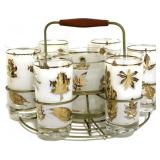 Libbey Frosted Gold Leaf Glass Set w/ carrier