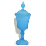 Indiana Glass frosted Blue Tiara Jar 16"