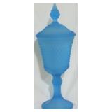 Indiana Glass frosted Blue Tiara Jar 16"
