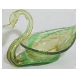 Green Art Glass Swan Bowl 3.5x6x3.5