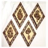 4 Vintage Syroco Inc Diamond Art Wall Plaques