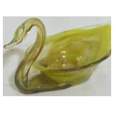 Green Art Glass Swan Bowl 3x5.5x4