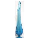 L E Smith Blue Ribbed Pedestal 20.5" Swung Vase
