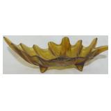 Vintage Amber Glass Leaf Bowl 4.5x13x7