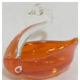 Orange Art Glass Swan Bowl 5.5x7x5
