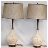 Pair of  MCM Wood & Ceramic Table Lamps
