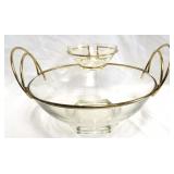 Vintage Glass Chip & Dip Bowl w/ brass stand