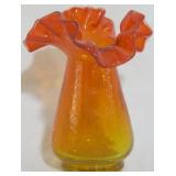 Vintage Amberina Crackle Glass Vase 5"
