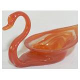 Orange Art Glass Swan Bowl 5.5x9x5.5