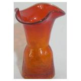 Amberina Crackle Glass Vase 5"