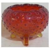 Amberina Hobnail Footed Bowl 3.5x5"