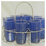 8 Blue Vintage Tumblers in Carrier 10x11"