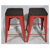 Pair wood & metal counter stools