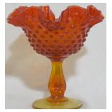 Amberina Hobnail Ruffled Compote 6x6"