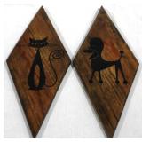 2 Wood Wall Hangings - dog/cat