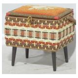 Vintage sewing basket on legs w/ contents