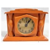 Lux MFG Co Orange Celluloid Mantle Clock