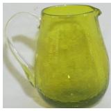 Green Crackle Glass Pitcher 4"