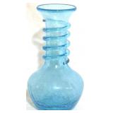 Blenko Blue Crackle Glass Vase, 6" tall