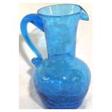 Crackle Glass Electric Blue Pitcher - 5.5" tall