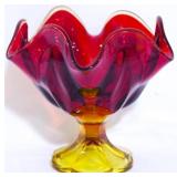 L W Smith Ruby Red Flame 6 Petal Compote
