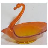 Tangerine Art Glass Swan Bowl 5.5x6.5x5