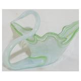 Vintage Art Glass Green Swan Bowl 8x12x11