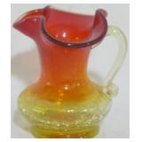 Amberina Crackle Glass Pitcher 4"