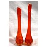 2 Viking Orange Glass Swung Vases