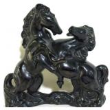 MCM Fighting Stallion Horses Ceramic Statue