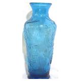 Vintage Blue Glass Relief of Fruit 12.5" Vase