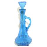 Vintage Blue Glass Liquor Decanter, 13" tall