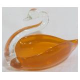 Orange Art Glass Swan Bowl 5x7x5