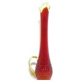 Hobnail Red Amberina Swung Glass Vase w/ Handle