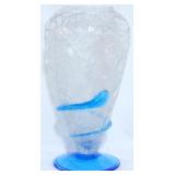 Blenko Crackle Glass Vase, blue swirl