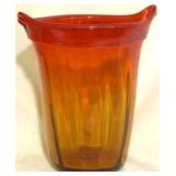 Blenko Orange & Gold Oval Top Hand Blown Vase