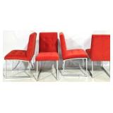 4 Red tufted chrome base chairs