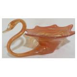 Art Glass Orange Swan Bowl 8x14.5x12