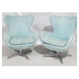 Pair X base swivel egg chairs, fabric upholstery